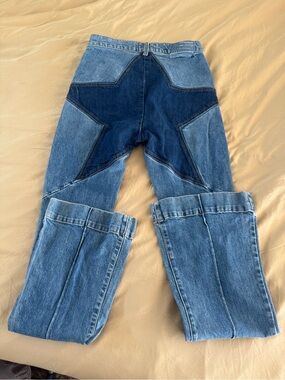 REVICE Two-Tone Blue Star Patch Wide-Leg Jeans